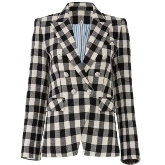 Veronica Beard Miller Dickey Black & White Gingham Checker Blazer Jacket, Sz 24 - Picture 1 of 9